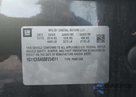 2013 Chevrolet Malibu 1Lt from USA, damaged, VIN 1G11C5SA6DF234511